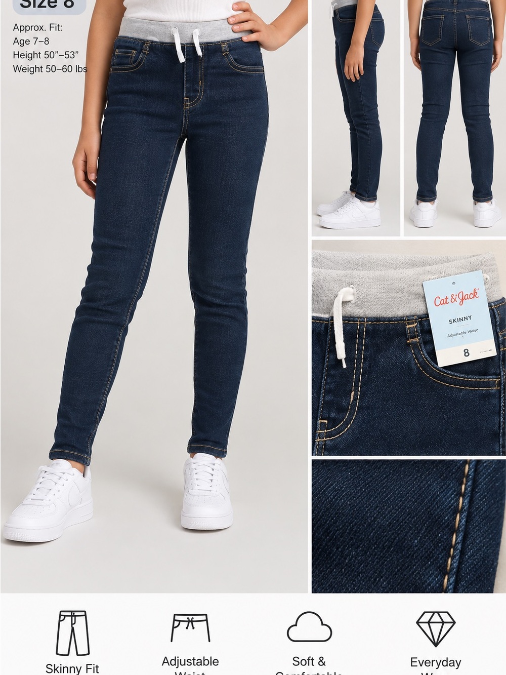 Cat & Jack Dark Blue Skinny Jeans with Drawstring Waist